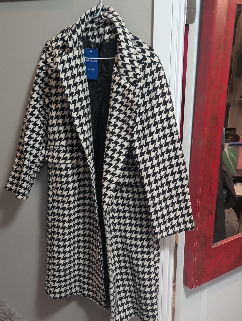 Chouyatou Women's Houndstooth Wool Trench Coat In Size Large BNWT
